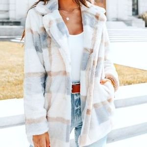 Faux fur plaid jacket